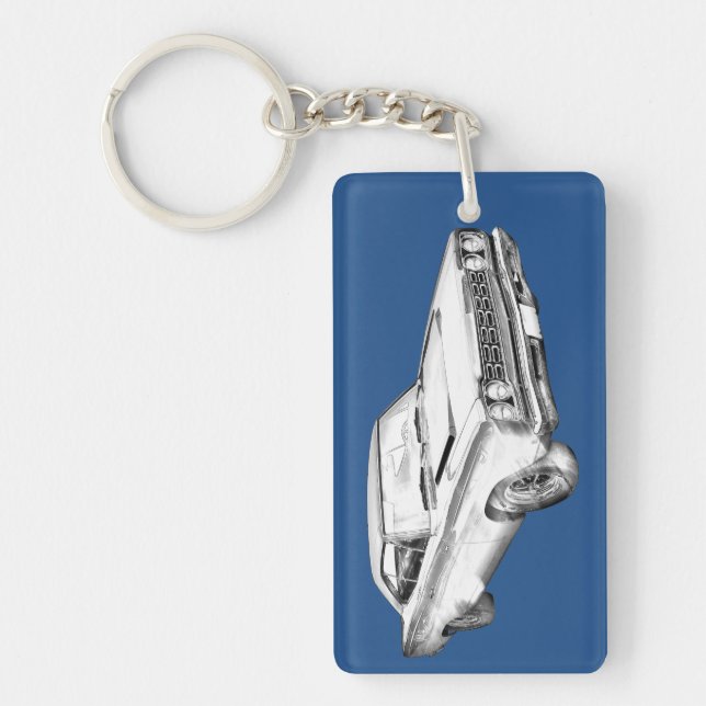 1968 Plymouth Roadrunner Muscle Car Illustration Key Ring (Front)