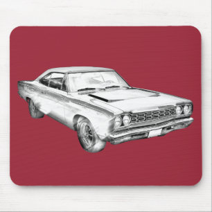 1968 Plymouth Roadrunner Muscle Car Illustration Mouse Mat