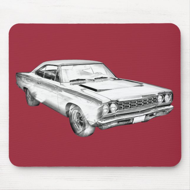 1968 Plymouth Roadrunner Muscle Car Illustration Mouse Mat (Front)
