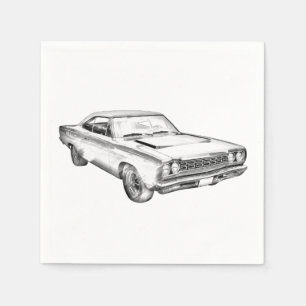 1968 Plymouth Roadrunner Muscle Car Illustration Napkin