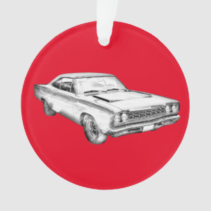 1968 Plymouth Roadrunner Muscle Car Illustration Ornament