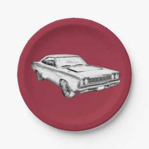 1968 Plymouth Roadrunner Muscle Car Illustration Paper Plate