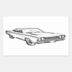 1968 Plymouth Roadrunner Muscle Car Illustration Rectangular Sticker