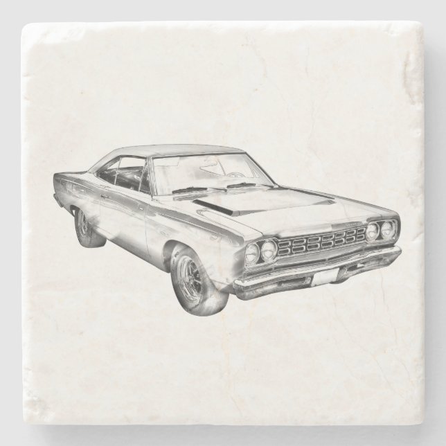1968 Plymouth Roadrunner Muscle Car Illustration Stone Coaster (Front)