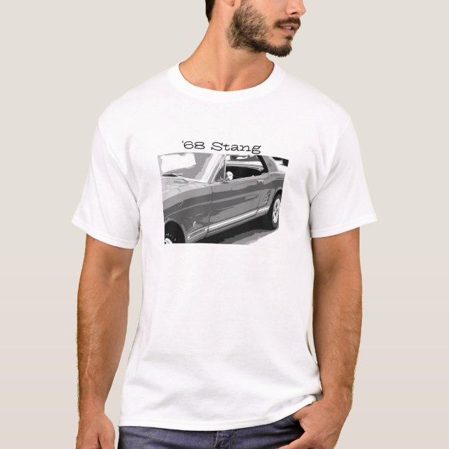 1968 Stang, old Mustang in black & white T-Shirt (Front)