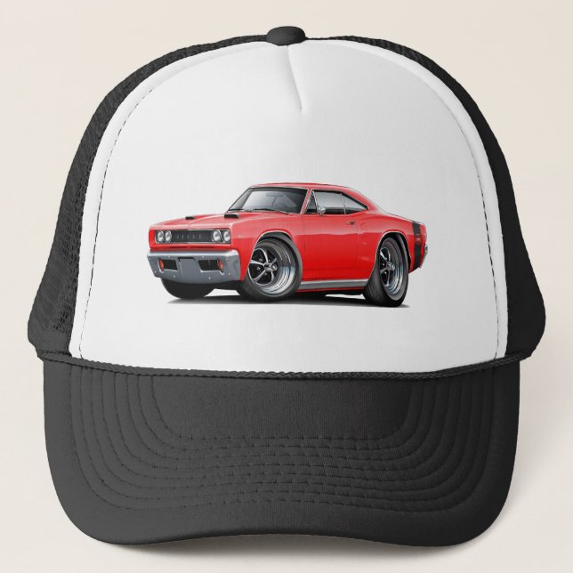 1968 Super Bee Red-Black Wide Stripe Trucker Hat (Front)