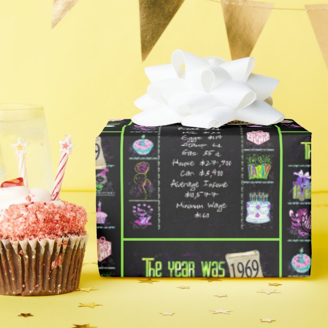 1969 Birthday Year Trivia Wrapping Paper (Birthday Party)