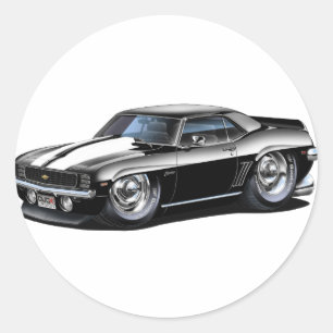1969 Camaro Black-White Car Classic Round Sticker