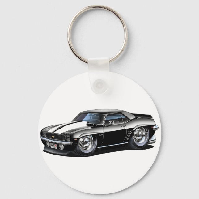1969 Camaro Black-White Car Key Ring (Front)
