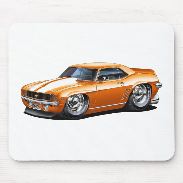 1969 Camaro Orange-White Car Mouse Mat (Front)