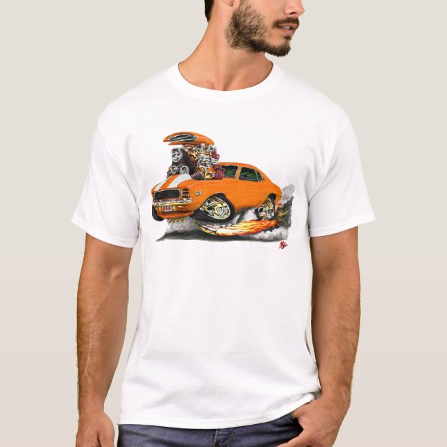 1969 Camaro RS SS Orange-White Car T-Shirt (Front)