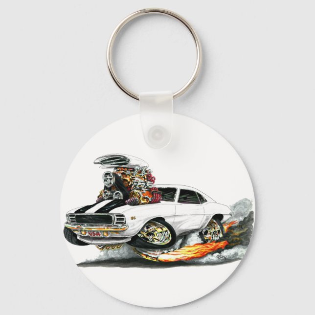 1969 Camaro RS SS White-Black Car Key Ring (Front)