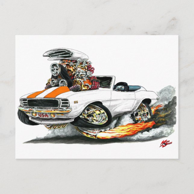 1969 Camaro RS SS White-Orange Convertible Postcard (Front)