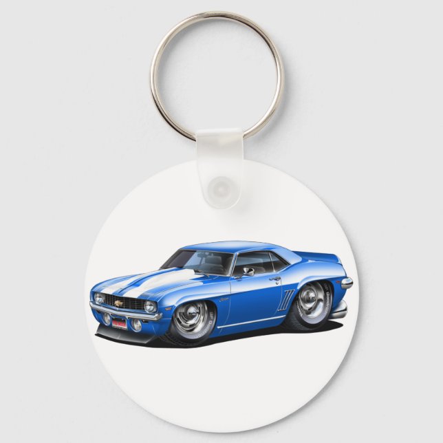 1969 Camaro SS Blue-White Car Key Ring (Front)