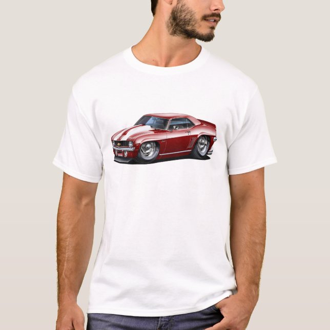 1969 Camaro SS Maroon-White Car T-Shirt (Front)