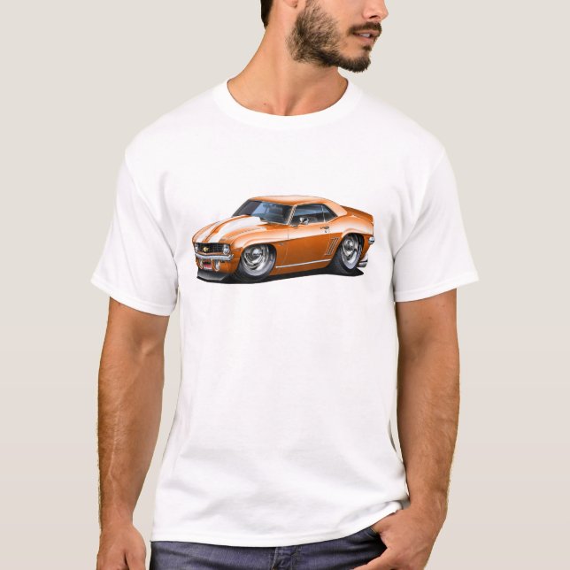 1969 Camaro SS Orange-White Car T-Shirt (Front)