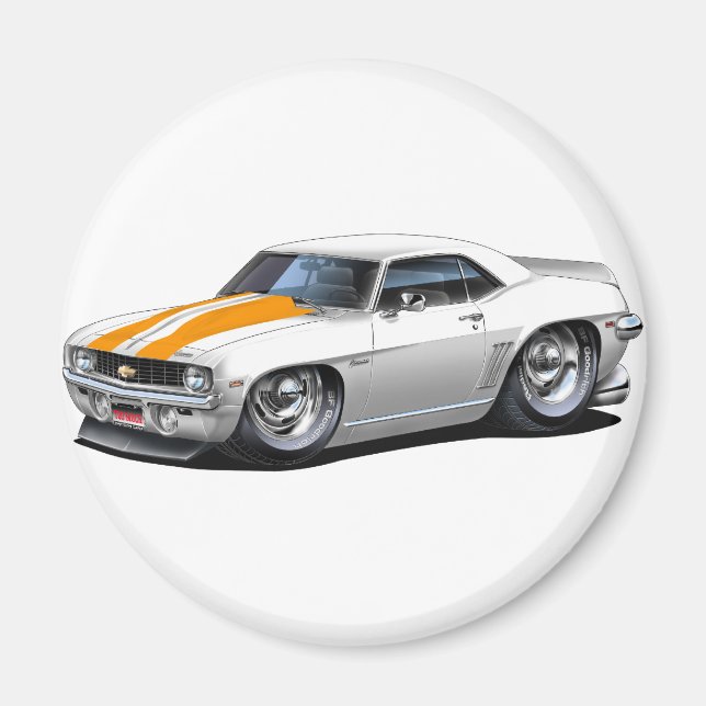 1969 Camaro SS White-Orange Car Magnet (Front)