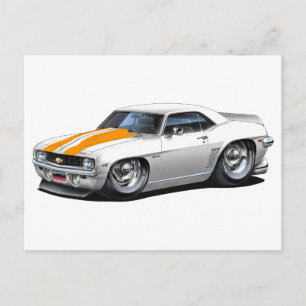 1969 Camaro SS White-Orange Car Postcard