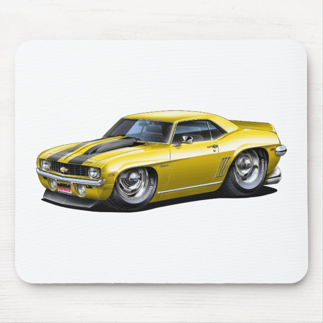 1969 Camaro SS Yellow-Black Car Mouse Mat (Front)