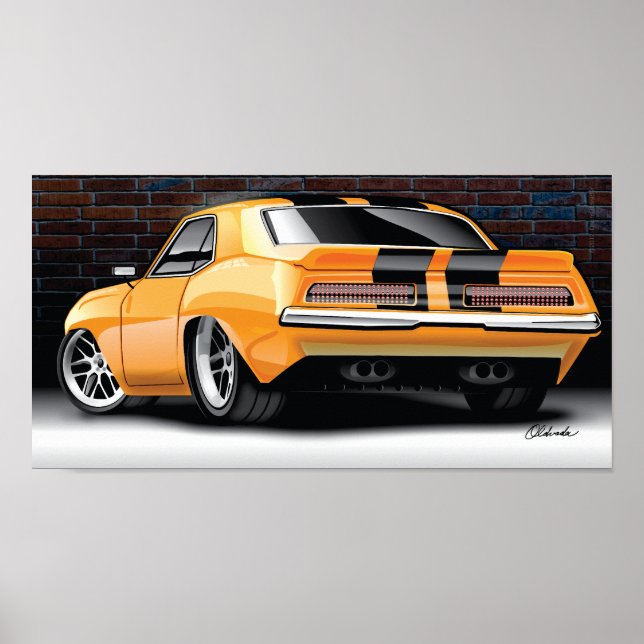 1969 Camaro Street Rod Illustration Poster (Orange (Front)