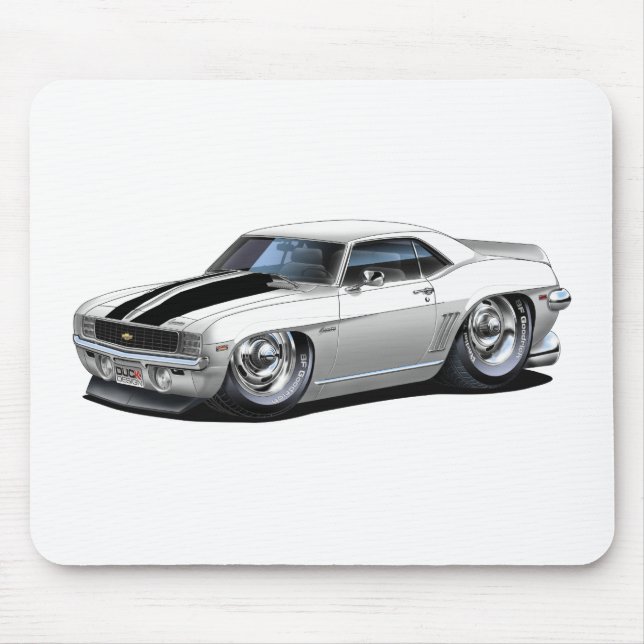 1969 Camaro White-Black Car Mouse Mat (Front)