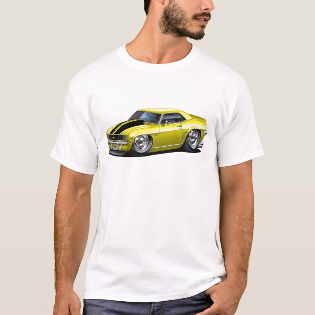1969 Camaro Yellow-Black Car T-Shirt (Front)