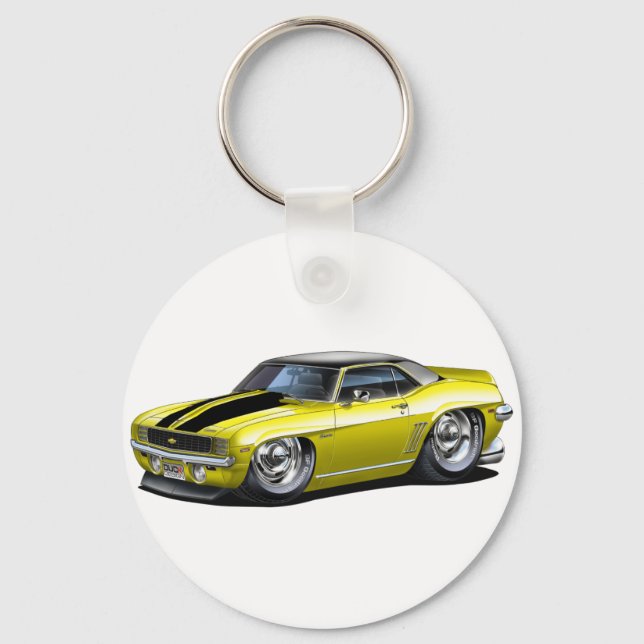 1969 Camaro Yellow-Black Top Car Key Ring (Front)