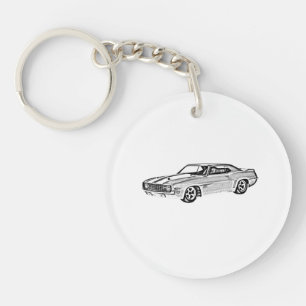 1969 Camaro Z28 Black And White Drawing Acrylic Key Ring