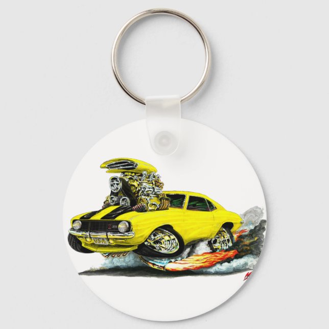 1969 Camaro Z28 Yellow-Black Car Key Ring (Front)