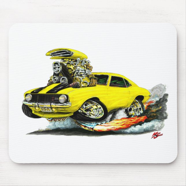 1969 Camaro Z28 Yellow-Black Car Mouse Mat (Front)