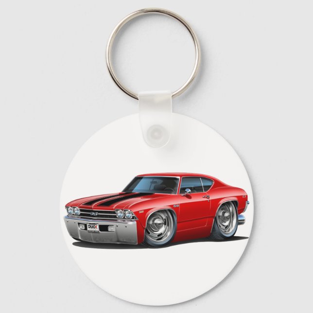 1969 Chevelle Red-Black Car Key Ring (Front)