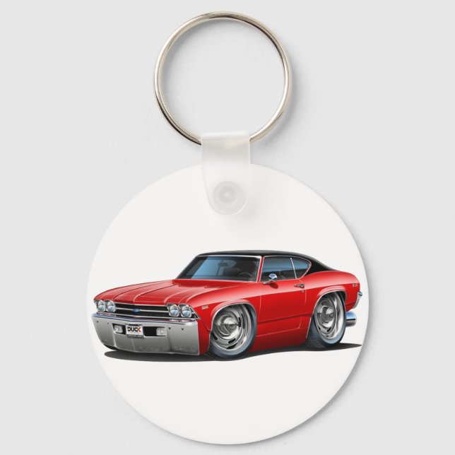 1969 Chevelle Red-Black Top Car Key Ring (Front)
