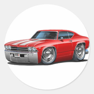 1969 Chevelle Red-White Car Classic Round Sticker