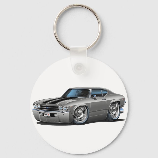 1969 Chevelle Silver-Black Car Key Ring (Front)