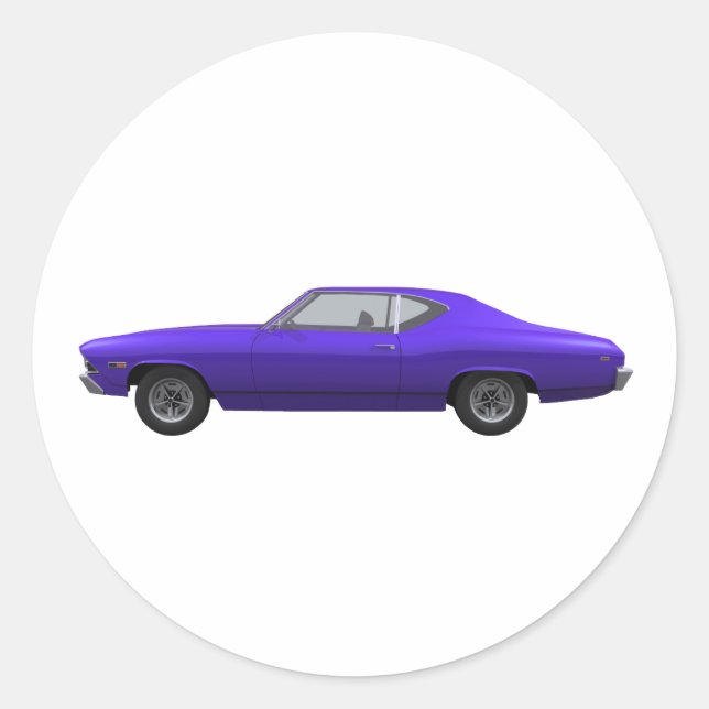 1969 Chevelle SS: Purple Finish Classic Round Sticker (Front)