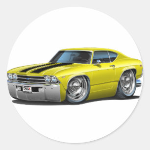 1969 Chevelle Yellow-Black Car Classic Round Sticker