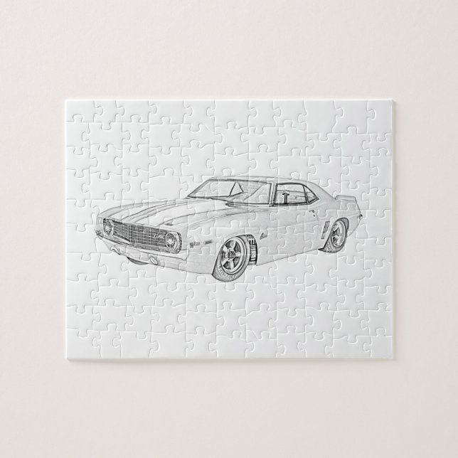 1969 Chevy Camaro Pencil Style Drawing Jigsaw Puzzle (Horizontal)