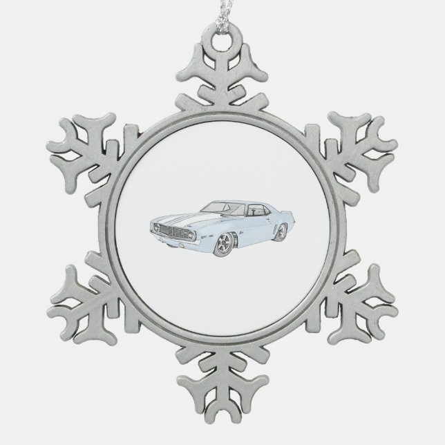 1969 Chevy Camaro Snowflake Pewter Christmas Ornament (Front)