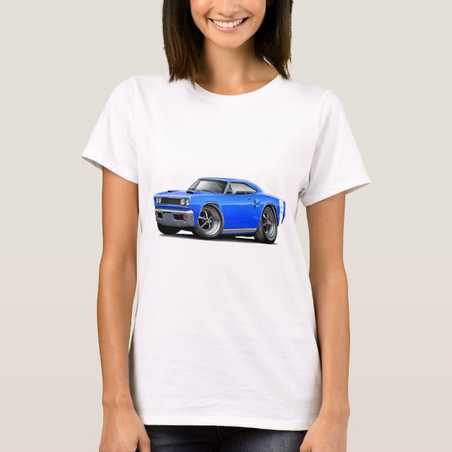 1969 Coronet RT Blue-White Double Scoop Hood T-Shirt (Front)