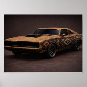1969 Dodge Charger – Handcrafted Burnt Matchstick  Poster