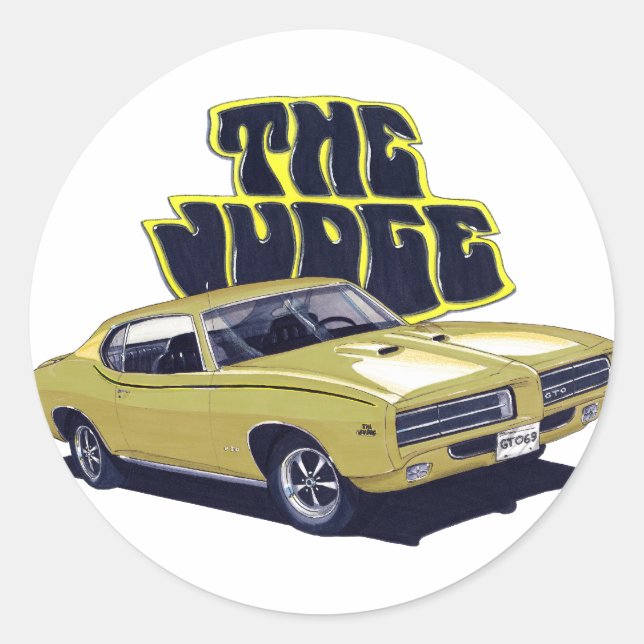 1969 GTO Judge Gold Car Classic Round Sticker (Front)