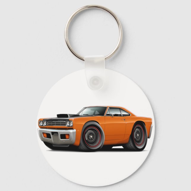 1969 Roadrunner Orange-Black Hood Scoop Car Key Ring (Front)