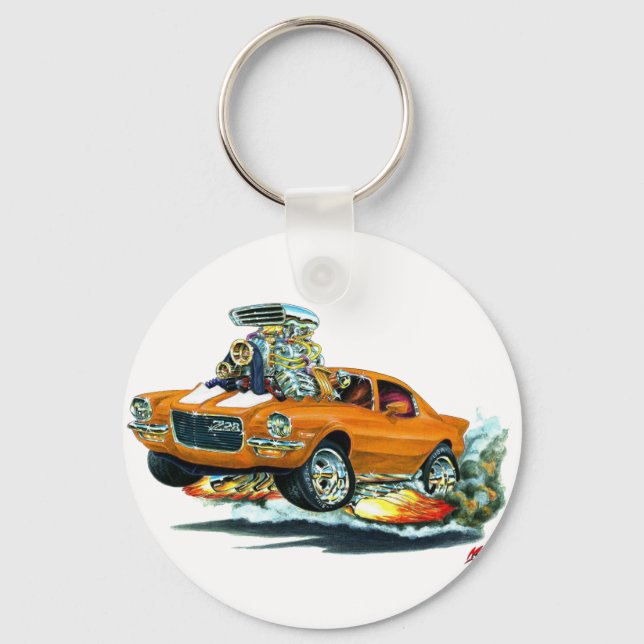 1970-72 Camaro Orange-White Car Key Ring (Front)
