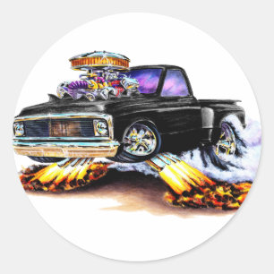 1970-72 Chevy C10 Black Truck Classic Round Sticker