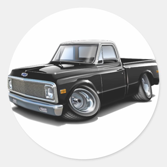 1970-72 Chevy C10 Black-White Top Truck Classic Round Sticker (Front)