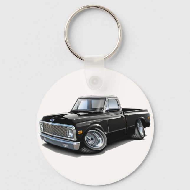 1970-72 Chevy C10 Black-White Top Truck Key Ring (Front)