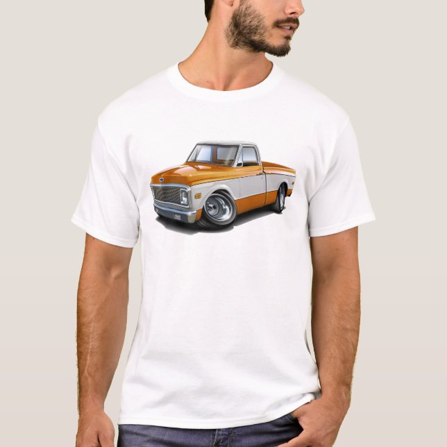 1970-72 Chevy C10 Orange-White Truck T-Shirt (Front)