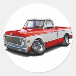 1970-72 Chevy C10 Red-White Truck Classic Round Sticker