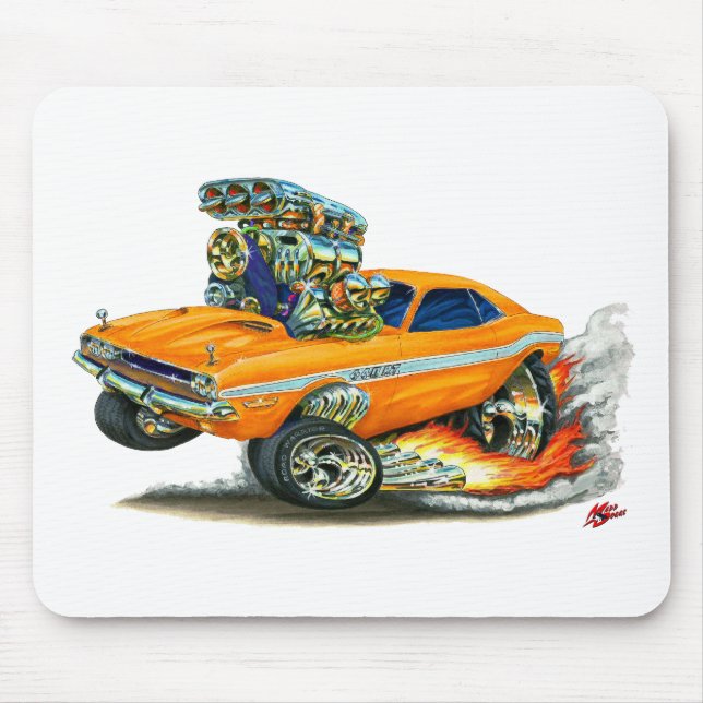 1970-72 Dodge Challenger Orange Car Mouse Mat (Front)