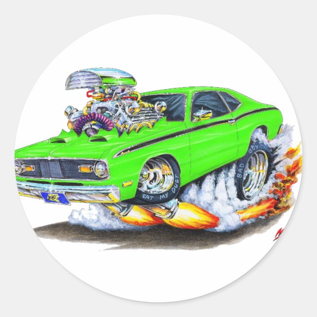 1970-74 Plymouth Duster Lime Car Classic Round Sticker (Front)